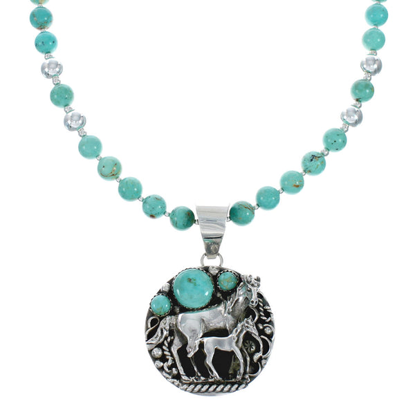 Native American Navajo Turquoise And Silver Horse Pendant Necklace Set TX10198